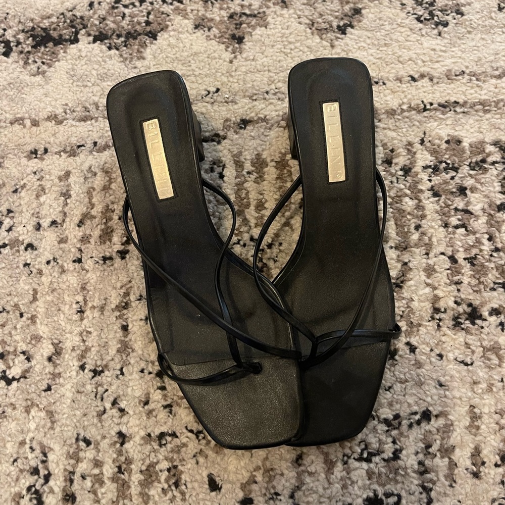 Strappy black sandal heels